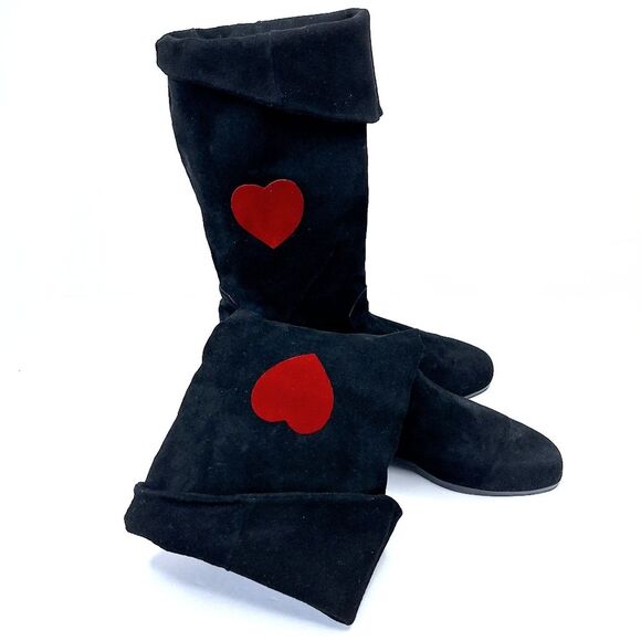 VTG 90s Jack Sprat Black Slouchy Suede Knee Boots Red Hearts Sz 8.5 S - Picture 3 of 9